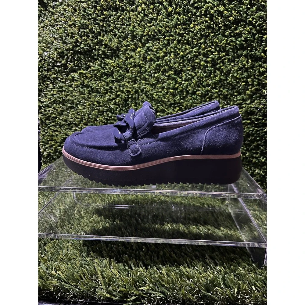 Clarks Zylah May Navy Suede Chain Loafers Platform Style Comfort Shoes Size 9M